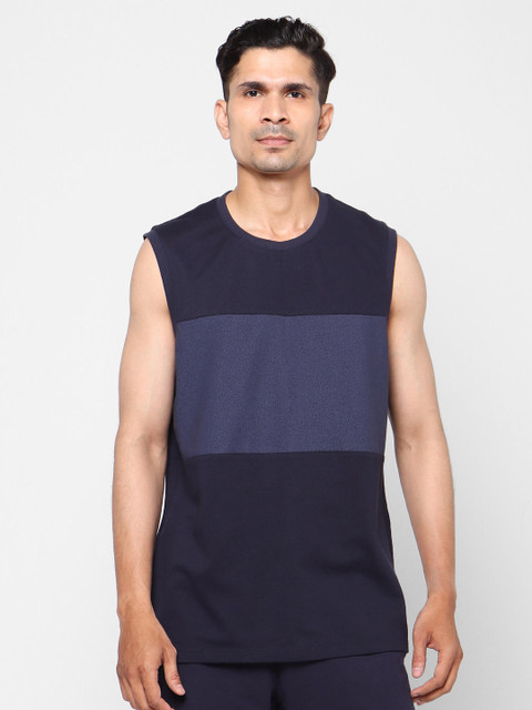 

Domyos By Decathlon Men Blue Colourblocked Round Neck Gym Tank Training T-shirt