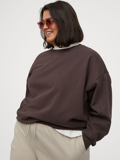 

H&M Plus Women Brown Solid Sweatshirt