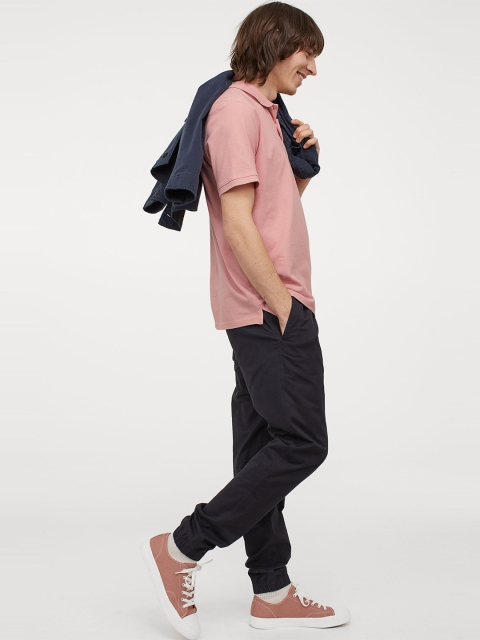 

H&M Men Pack Of 3 Grey & Pink Solid Regular Fit Pure Cotton Polo Collar T-Shirt