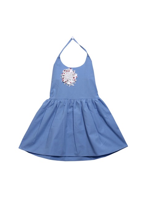 

Mish Organic Girls Blue Floral Embroidered Organic Cotton Fit and Flare Dress