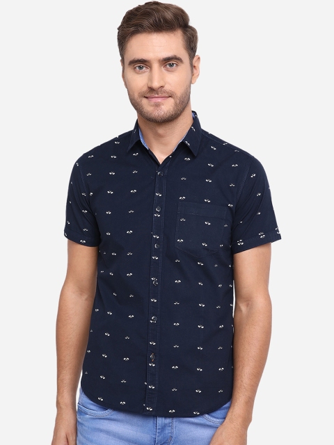 

Greenfibre Men Navy Blue & White Slim Fit Printed Cotton Casual Shirt