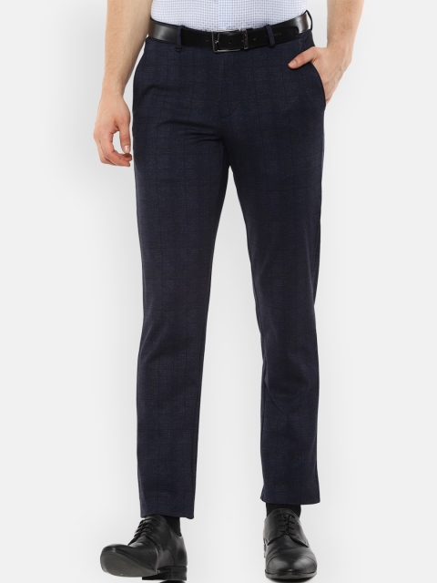 

Van Heusen Men Navy Blue Slim Fit Checked Formal Trousers