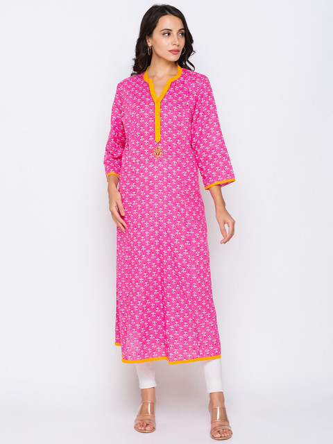 

Globus Women Pink Ethnic Motifs Printed Thread Work Kurta
