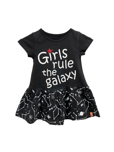 

You Got Plan B Girls Black & White Typography Printed Pure Cotton Drop Waist Dress