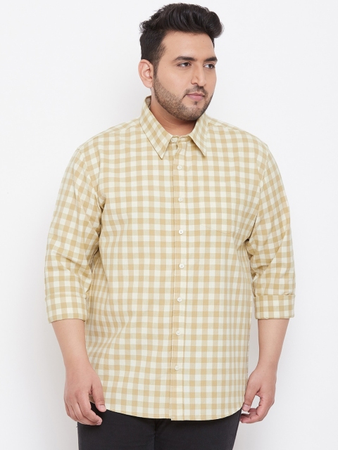 

bigbanana Men Yellow & Off-White Regular Fit Checked Casual Shirt