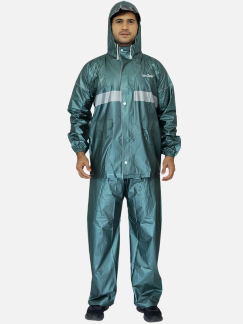 

THE CLOWNFISH Men Sea Green Solid Oceanic Hooded Rain Suit