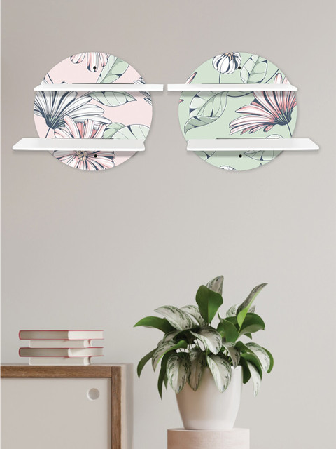 

RANDOM Set Of 2 Green & Pink MDF Basic Wall Shelf