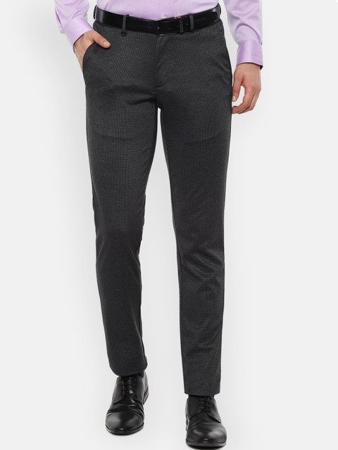 

Van Heusen Men Grey & White Slim Fit Solid Formal Trousers