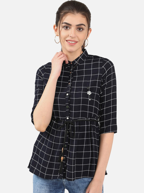 

V2 Value & Variety Blue & White Checked Shirt Style Top