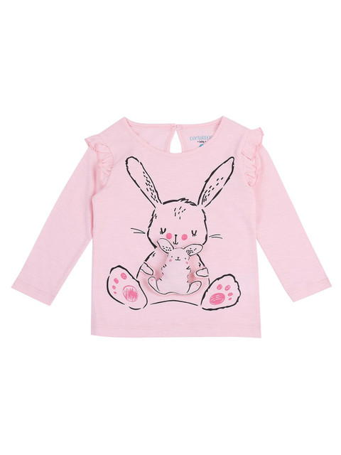 

Pantaloons Baby Girls Pink & Black Bunny Print Cotton Top