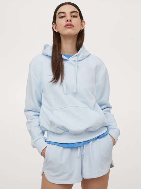 

H&M Women Blue Solid Hooded Top