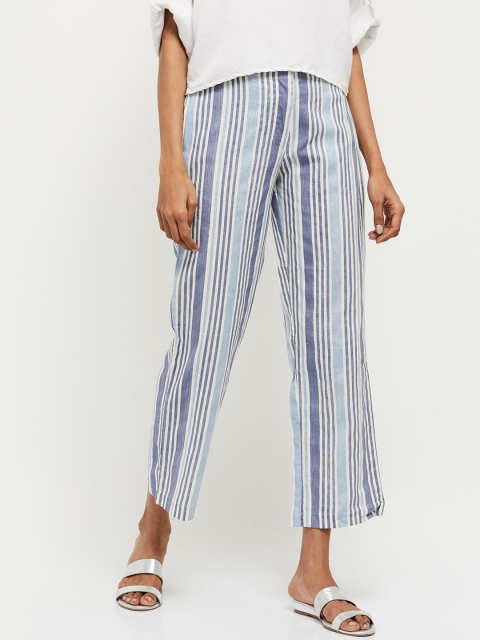 

max Women Blue Regular Fit Striped Regular Trousers