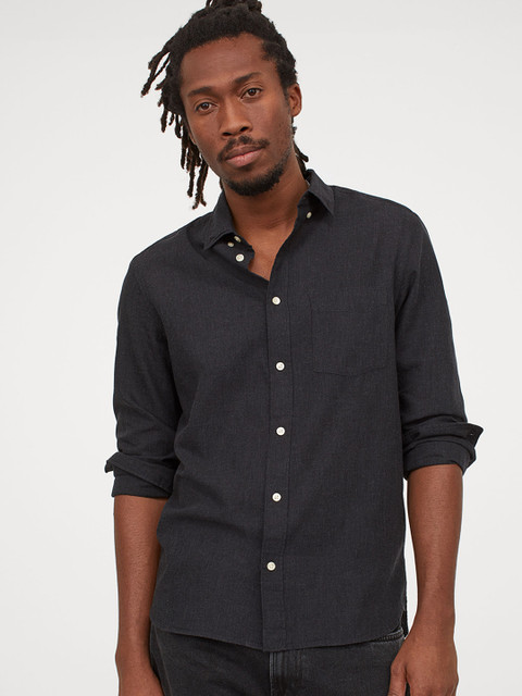 

H&M Men Black Solid Pure Cotton Shirt