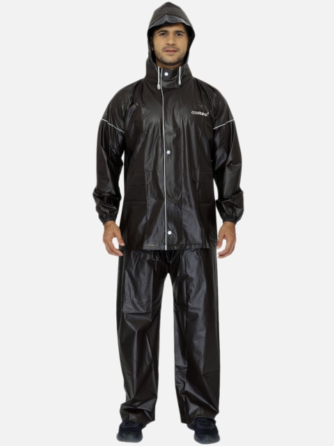 

THE CLOWNFISH Men Coffee Brown Solid Oceanic Hooded Rain Suit