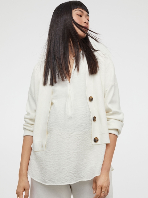 

MAMA White Solid Crepe Nursing Blouse