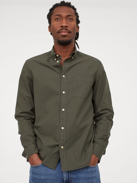 

H&M Men Green Cotton Poplin Shirt