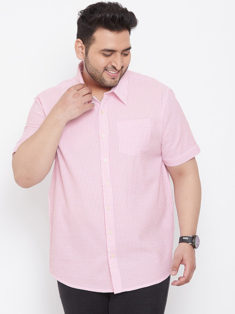 

bigbanana Men Pink & White Regular Fit Striped Casual Shirt