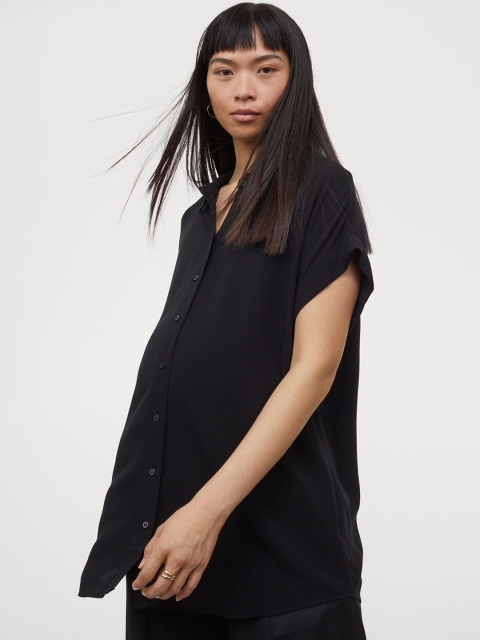 

H&M MAMA Women Black Tie-Belt Shirt