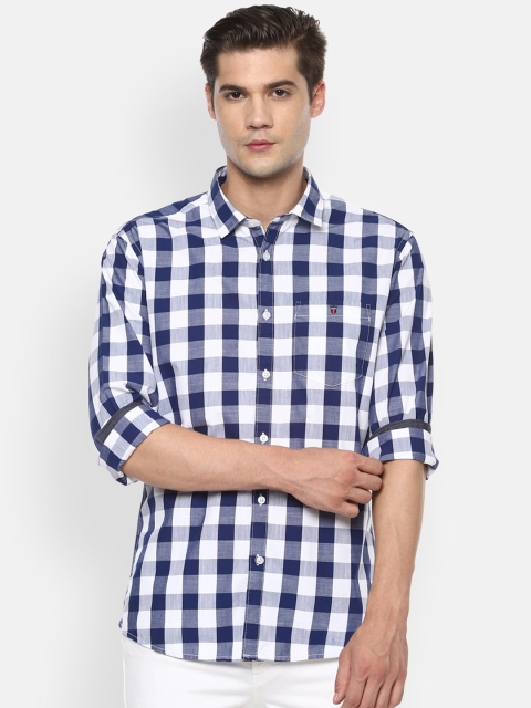 

Louis Philippe Jeans Men Navy Blue & White Slim Fit Checked Casual Shirt