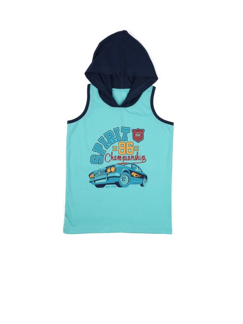 

Stupid Cupid Boys Turquoise Blue Printed Hood Cotton T-shirt