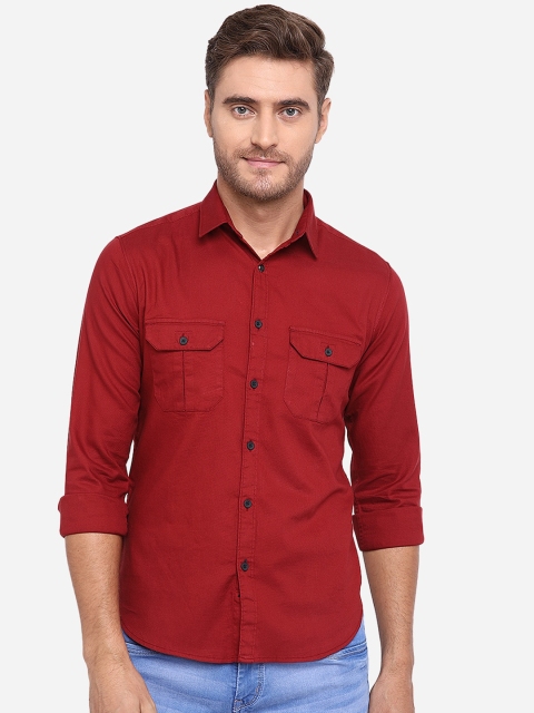 

Greenfibre Men Maroon Slim Fit Solid Cotton Casual Shirt