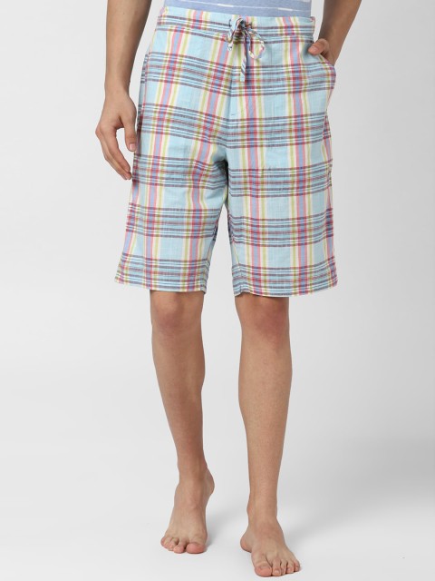 

Peter England Men Blue Checked Cotton Lounge Shorts