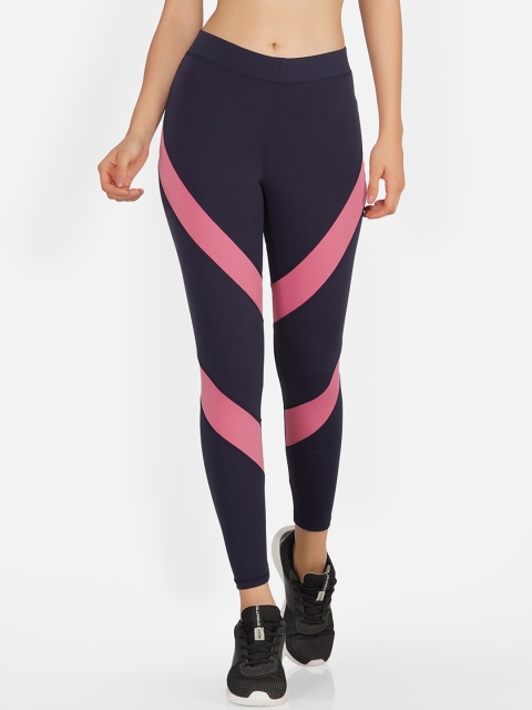 

NEU LOOK FASHION Women Navy Blue & Pink Striped Gym Tights