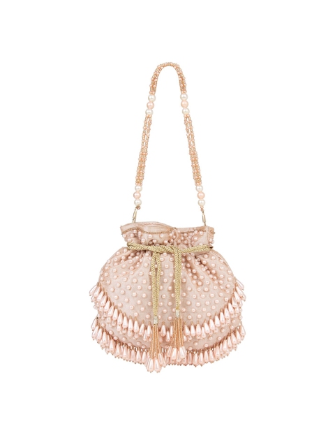 

Rocia Peach-Coloured & White Embroidered Potli Clutch