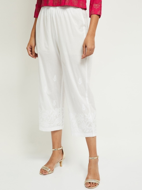 max Women White Regular Fit Solid Parallel Trousers
