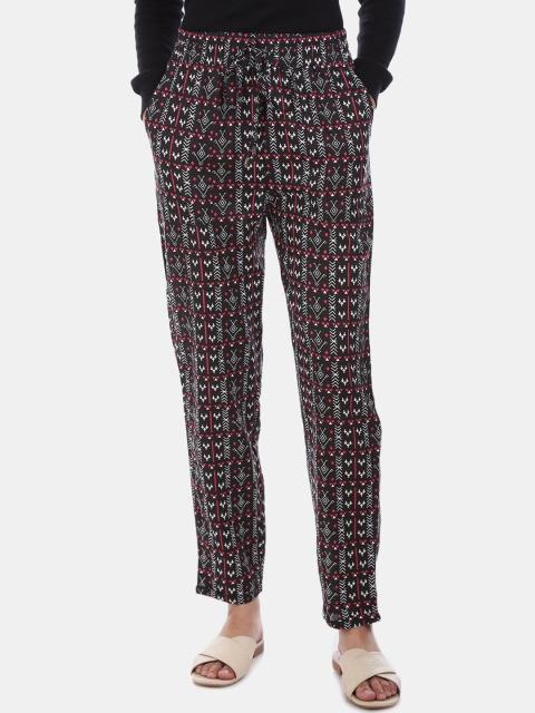 

Cherokee Women Black & Pink Printed Regular Trousers & Belt