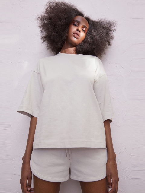 

H&M Women Cream-Coloured Oversized T-shirt