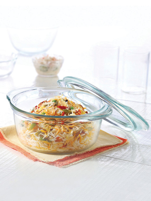 

BOROSIL Transparent Microwave Safe Solid Casserole With Flat Lid