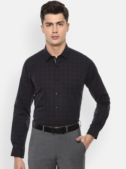 

Van Heusen Men Black & Blue Slim Fit Checked Formal Shirt