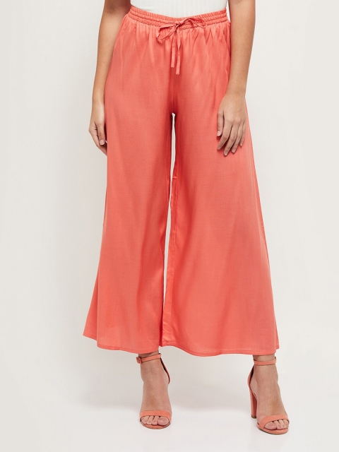 

max Women Coral Orange Solid Wide Leg Palazzos