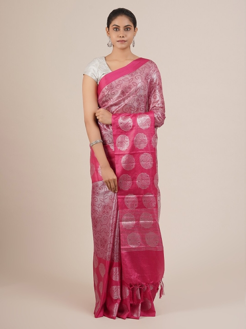 

Pothys Pink Woven Design Tissue Saree With Tasseled Pallu