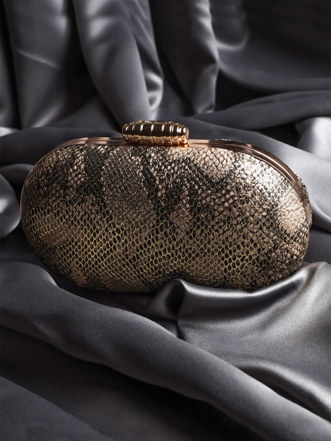 

TRINK Beige & Black Printed Box Clutch