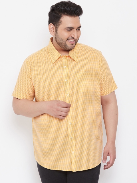 

bigbanana Men Yellow & White Regular Fit Checked Casual Shirt