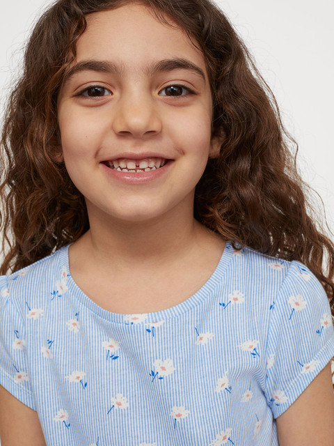 

H&M Girls Blue Puff-Sleeve Jersey Top