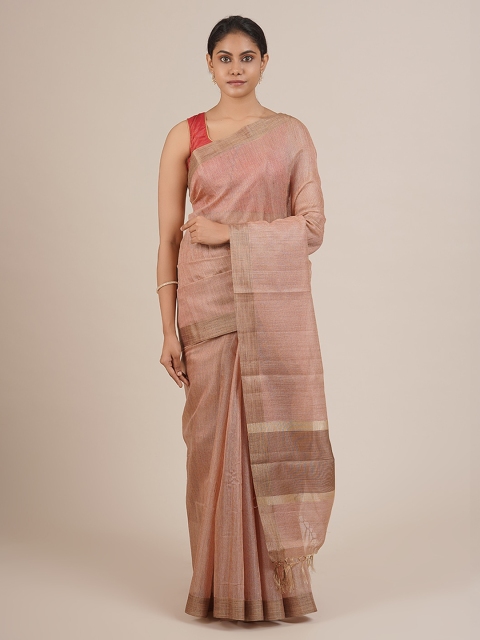 

Pothys Pink Solid Supernet Saree With Tasseled Pallu