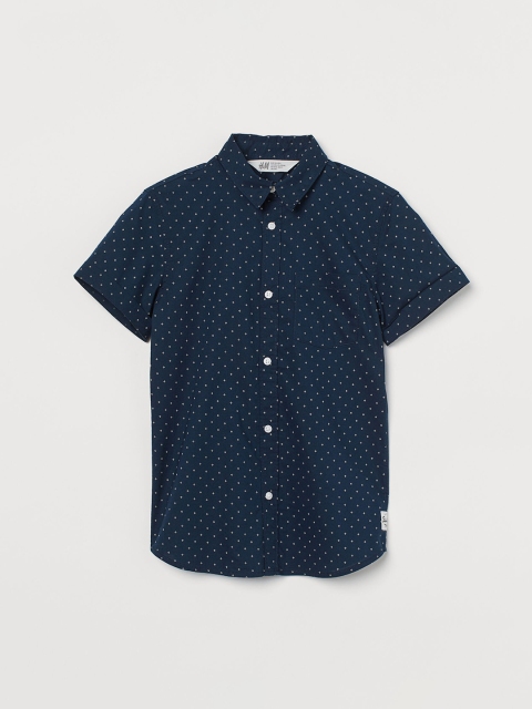 

H&M Boys Navy Blue & White Printed Shirt