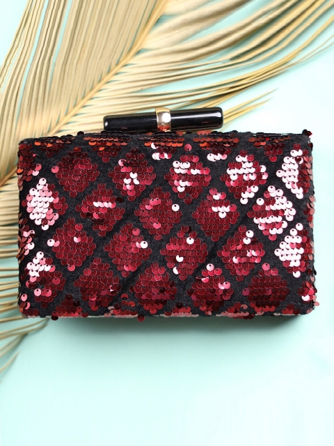 

TRINK Maroon & Black Sequin Embellished Box Clutch