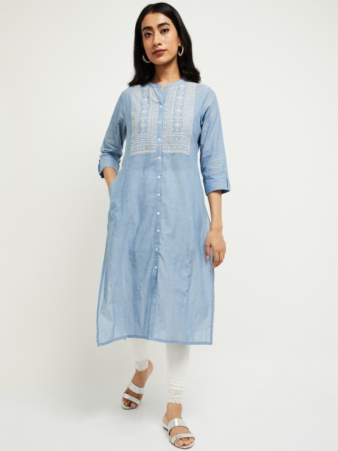 

max Women Blue Embroidered Thread Work Kurta