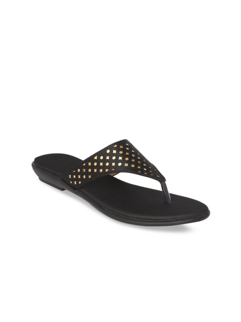 

Zyla Women Black Textured T-Strap Flats