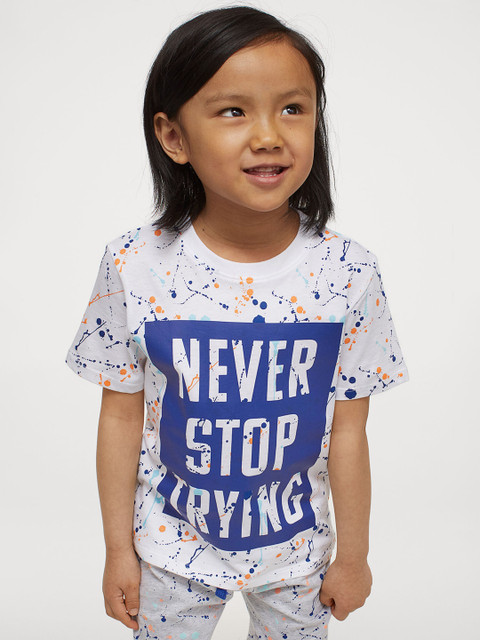 

H&M Boys White Printed Cotton T-shirt