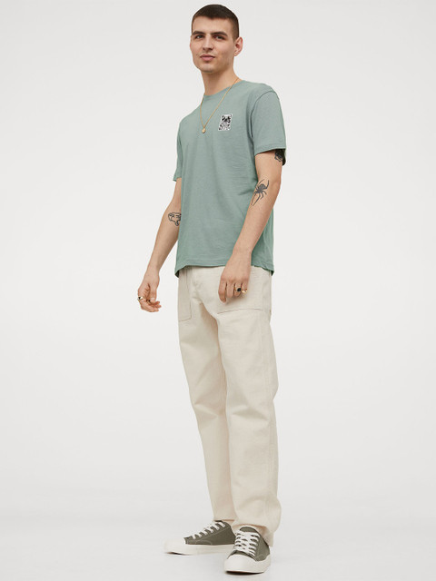 

HM Men Green Pure Cotton Regular Fit Pure Cotton T-shirt
