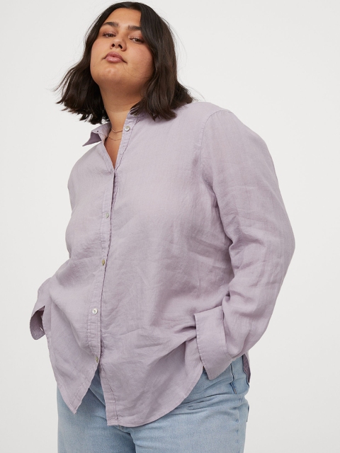 

H&M Plus Women Purple Linen Shirt