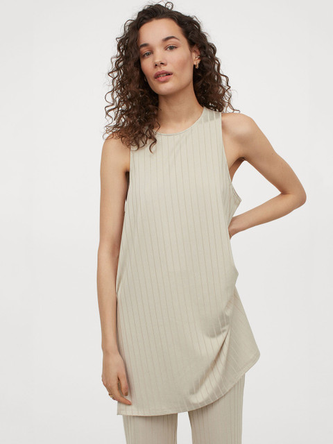 

H&M Women Beige Ribbed Vest Top