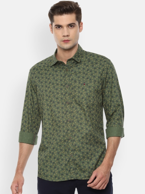 

Louis Philippe Jeans Men Olive Green & Yellow Slim Fit Printed Casual Shirt