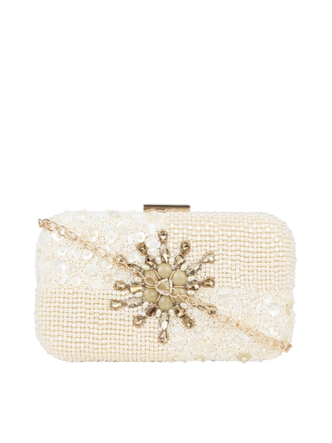 

Rocia White & Gold-Toned Embellished Box Clutch
