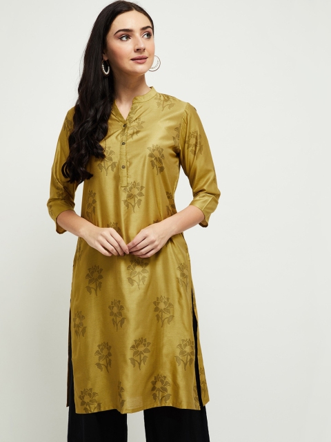 

max Women Mustard Yellow Floral Printed Kurta